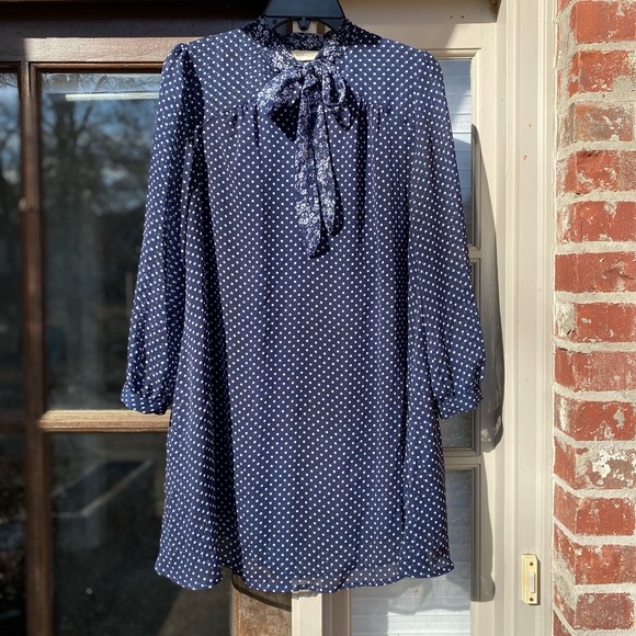 🔵HOST PICK!⚪️ Navy and White Polkadot Swing Dress with a Bow - Picture 2 of 8